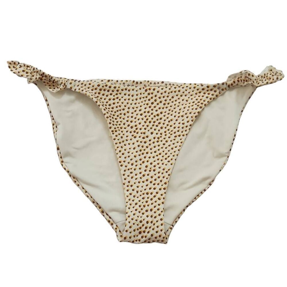 Aerie Women's Size Medium White Brown Yellow Dot Ruffle Side Bikini Bottom